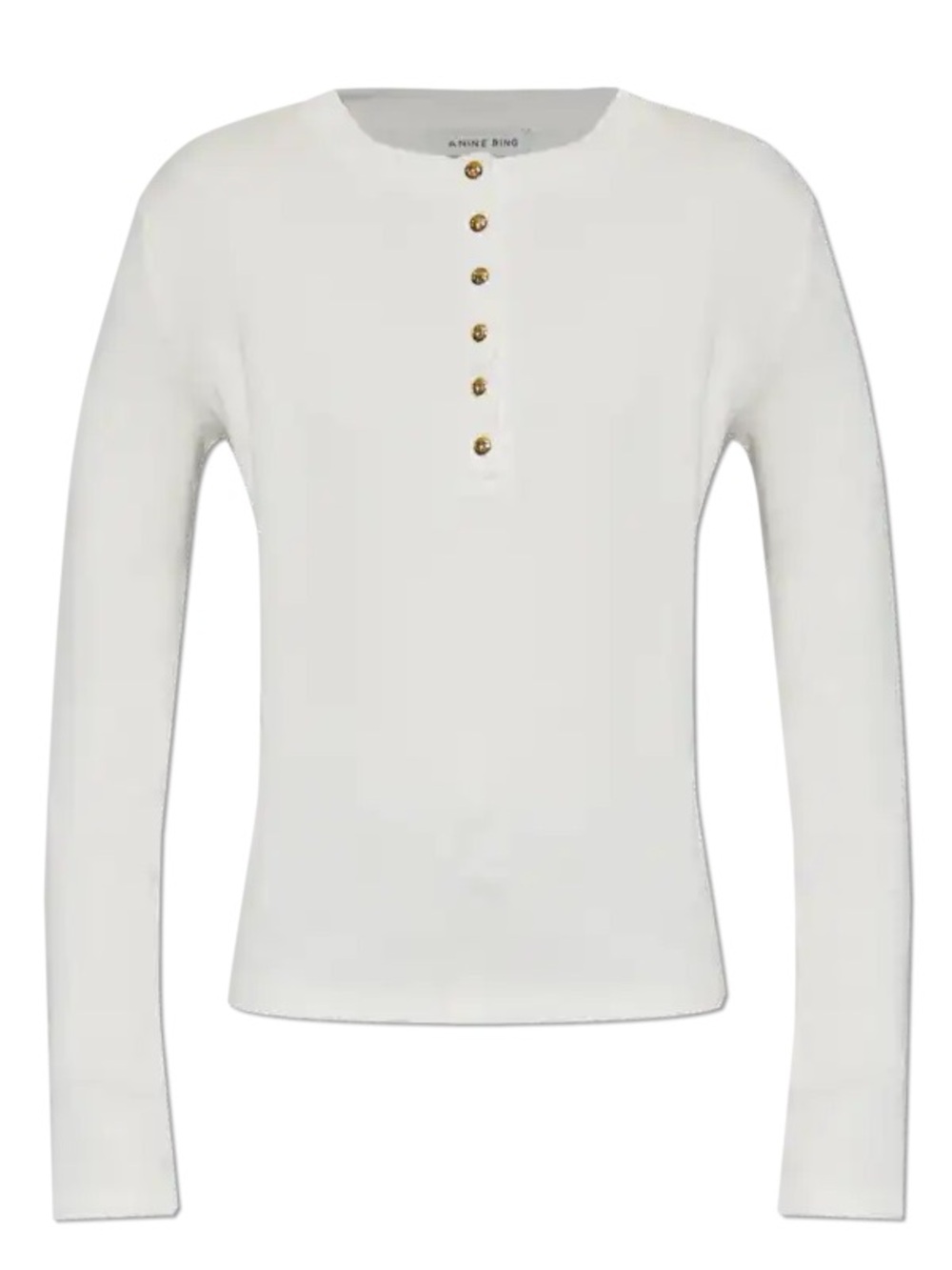 Anine Bing Alessia Long Sleeve Henley Top with Gold Buttons Size Small